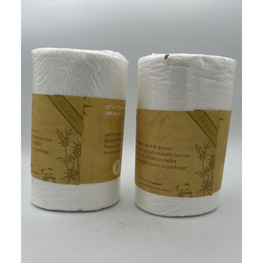 Blue‎ Snail Bamboo Diaper Liners Unscented(lot of 2) 12 x 7  100 Sheets Per Roll - Picture 3 of 6